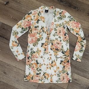 Agnes & Dora Floral Lightweight Faux Wood Button Cardigan Pockets Grandmacore XS